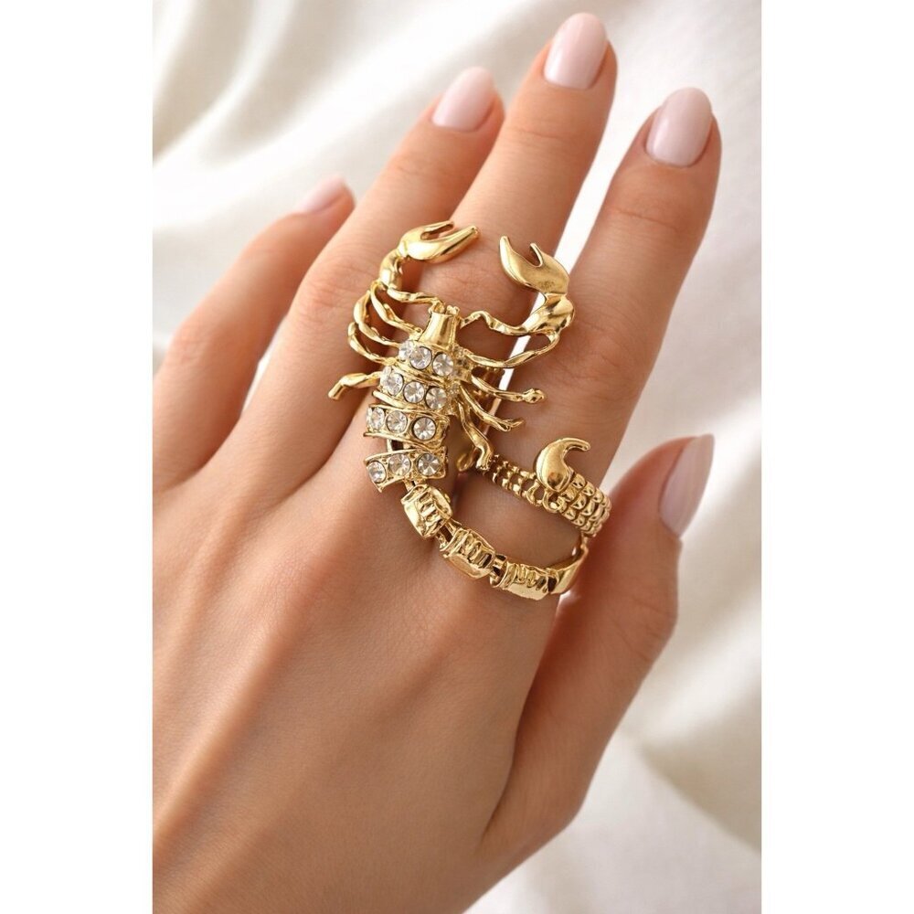 Gold Tone Scorpion Rhinestone Stretch Ring
